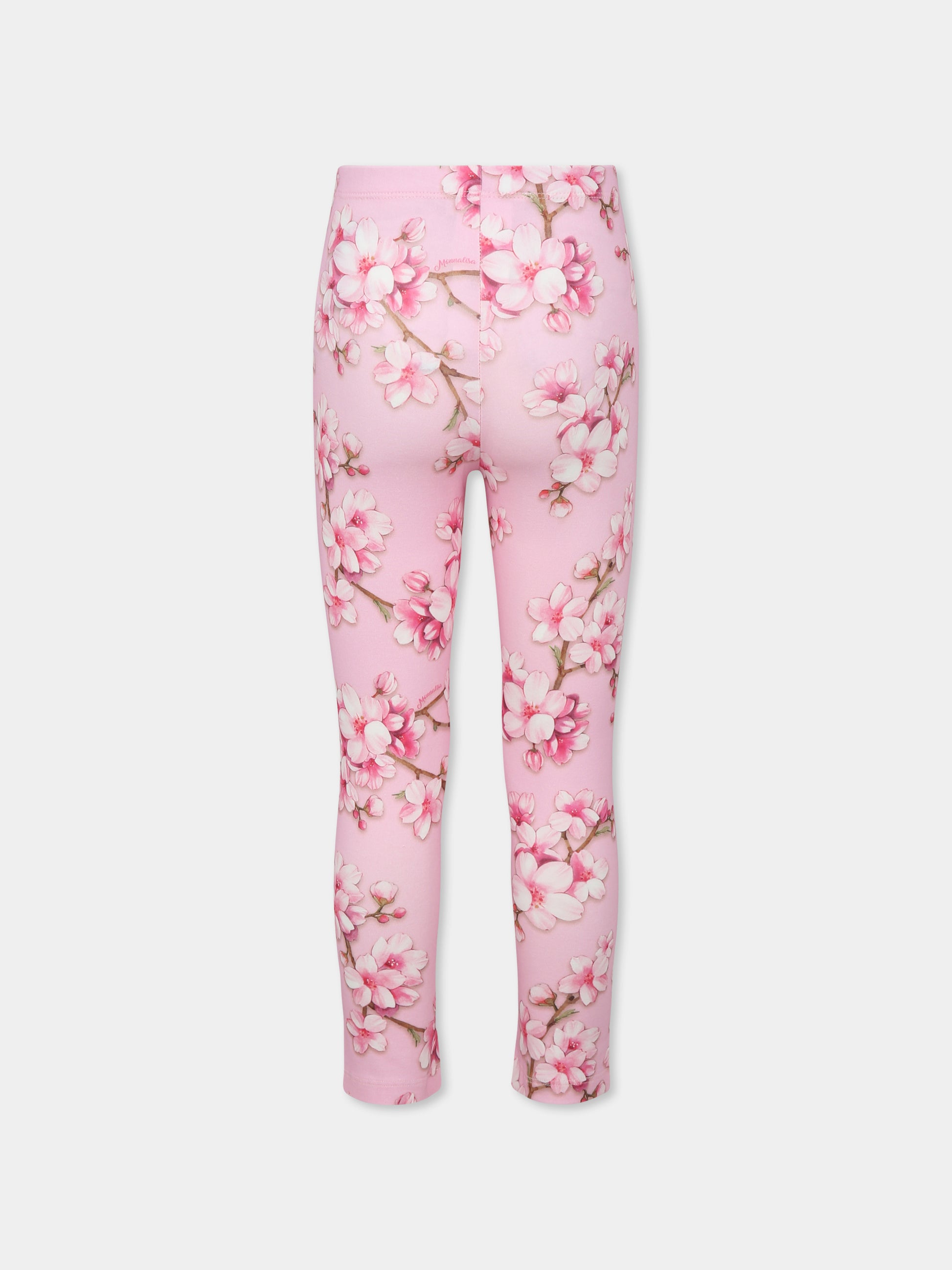 Leggings rosa per bambina con stampa floreale,Monnalisa,19E402 5018 0090