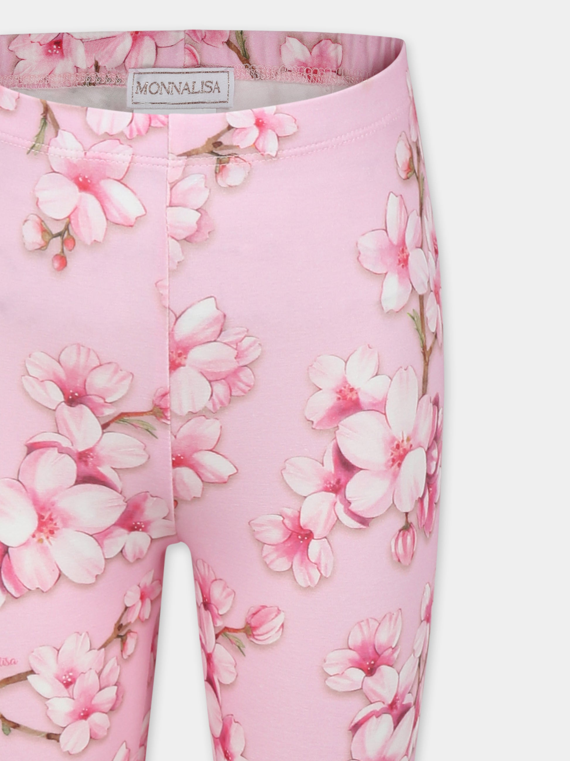 Leggings rosa per bambina con stampa floreale,Monnalisa,19E402 5018 0090