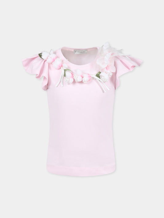 T-shirt rosa per bamibna con fiori di pesco,Monnalisa,11E613 5202 0090