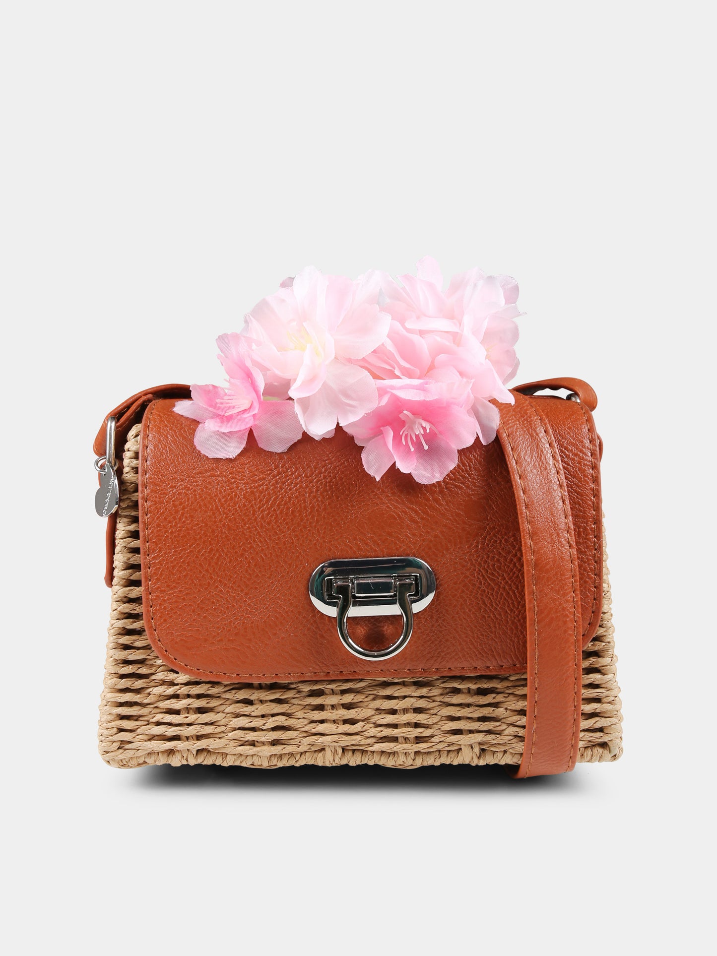 Borsa marrone per bambina con fiori di pesco,Monnalisa,19E000 5082 0003