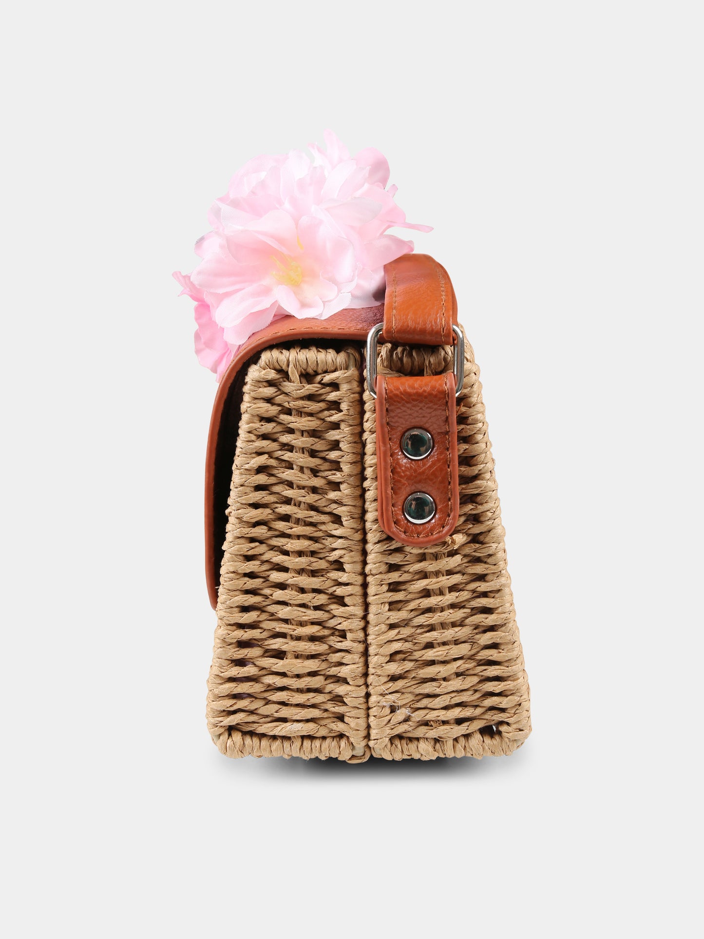 Borsa marrone per bambina con fiori di pesco,Monnalisa,19E000 5082 0003