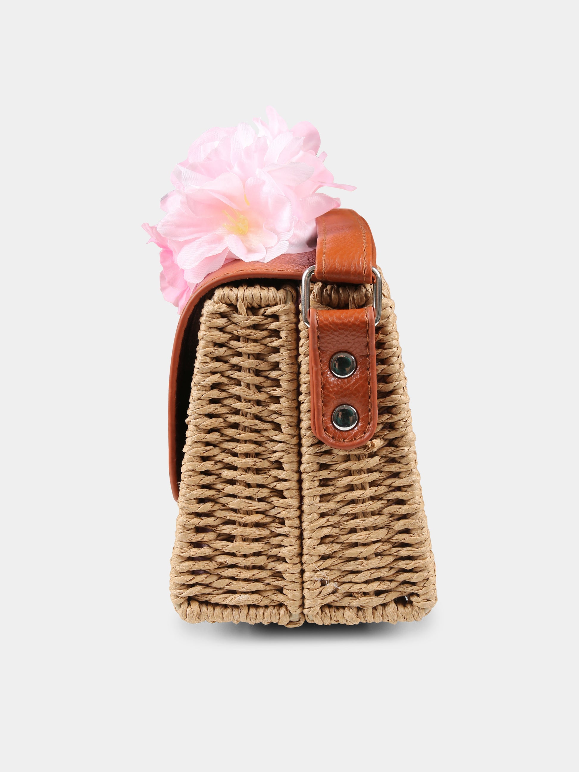 Borsa marrone per bambina con fiori di pesco,Monnalisa,19E000 5082 0003