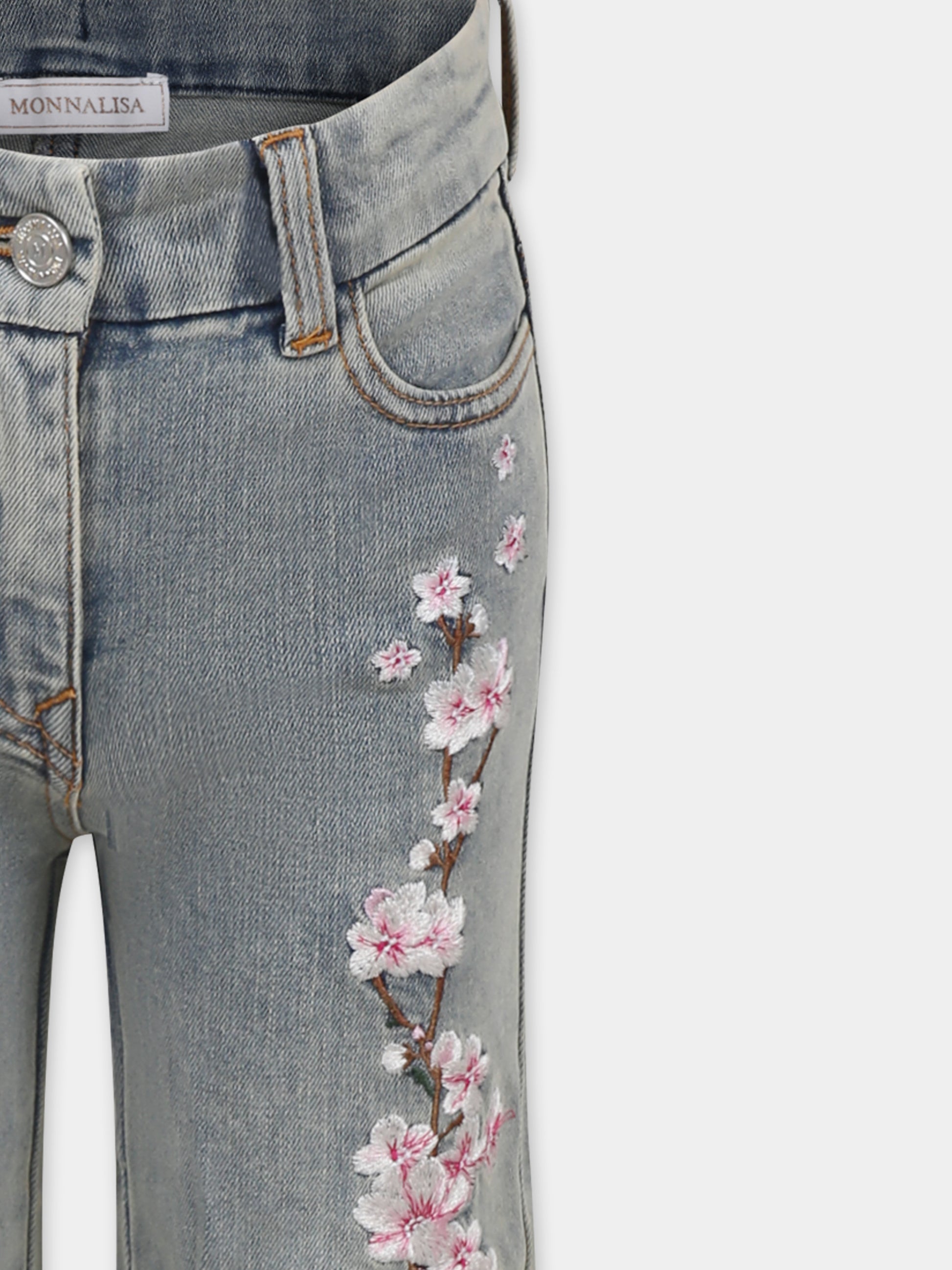 Jeans grigi per bambina con fiori di ciliegio,Monnalisa,19E401 5021 5503