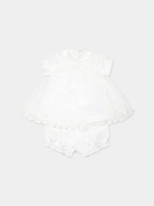 Completo bianco per neonata con pois e fiori,Monnalisa,35E520 5912 0001