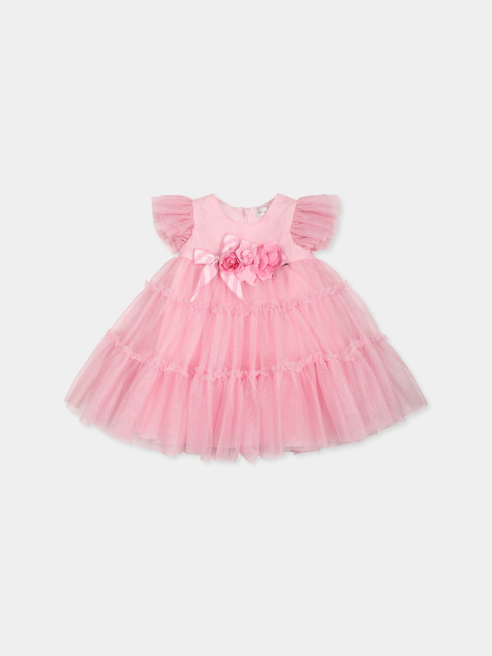 Vestito rosa per neonata con rose,Monnalisa,31E903 5907 9075