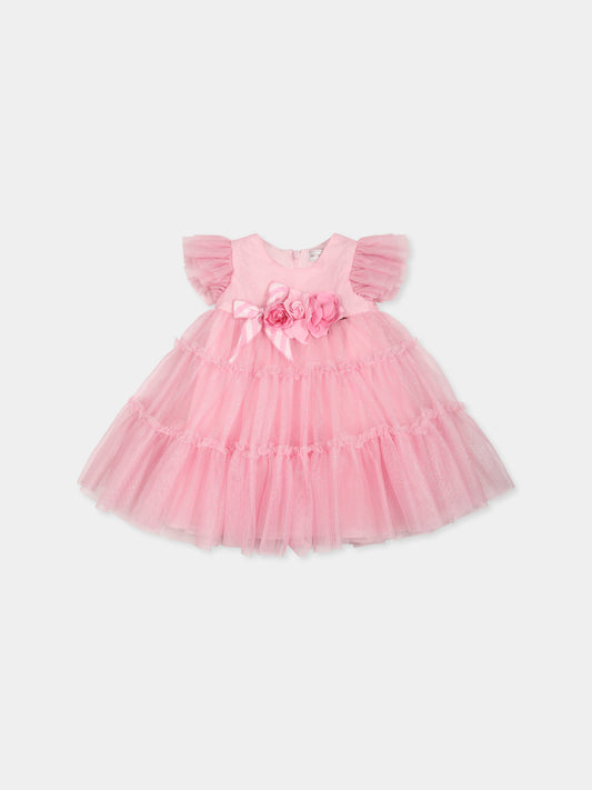 Vestito rosa per neonata con rose,Monnalisa,31E903 5907 9075