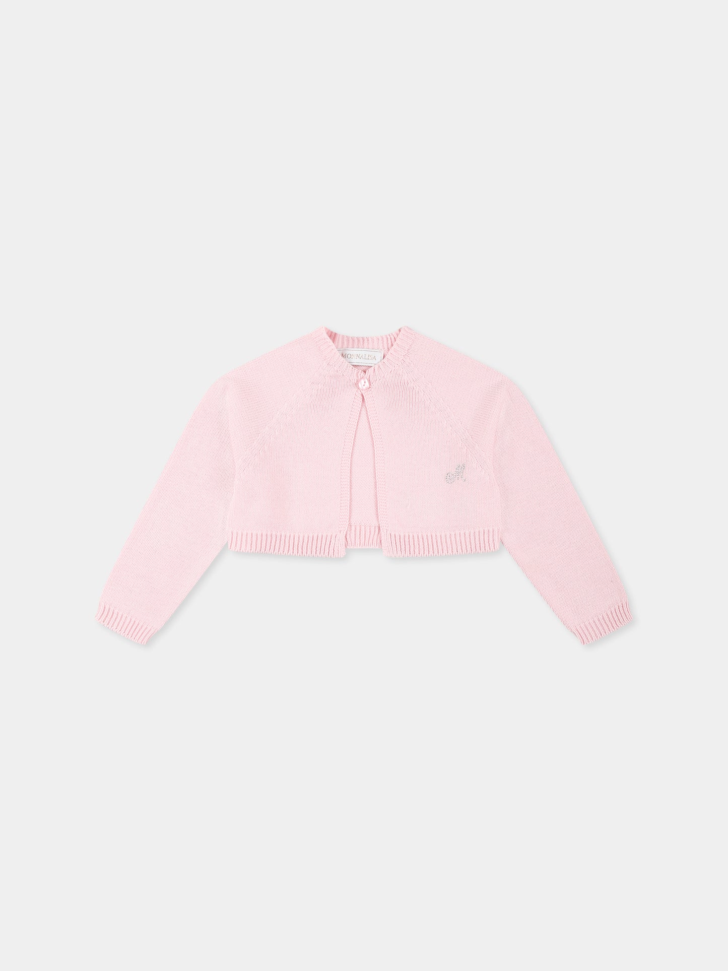 Cardigan rosa per neonata con logo,Monnalisa,37E800 5060 0090