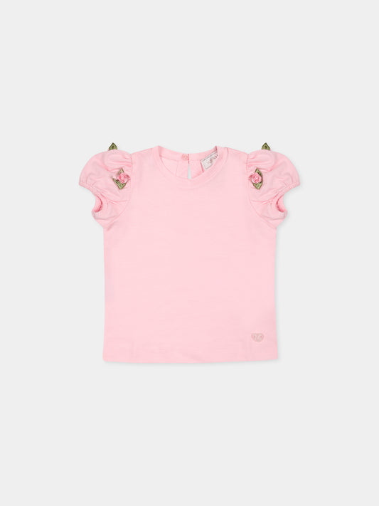 T-shirt rosa per neonata con rosselline,Monnalisa,31E604 5203 0090