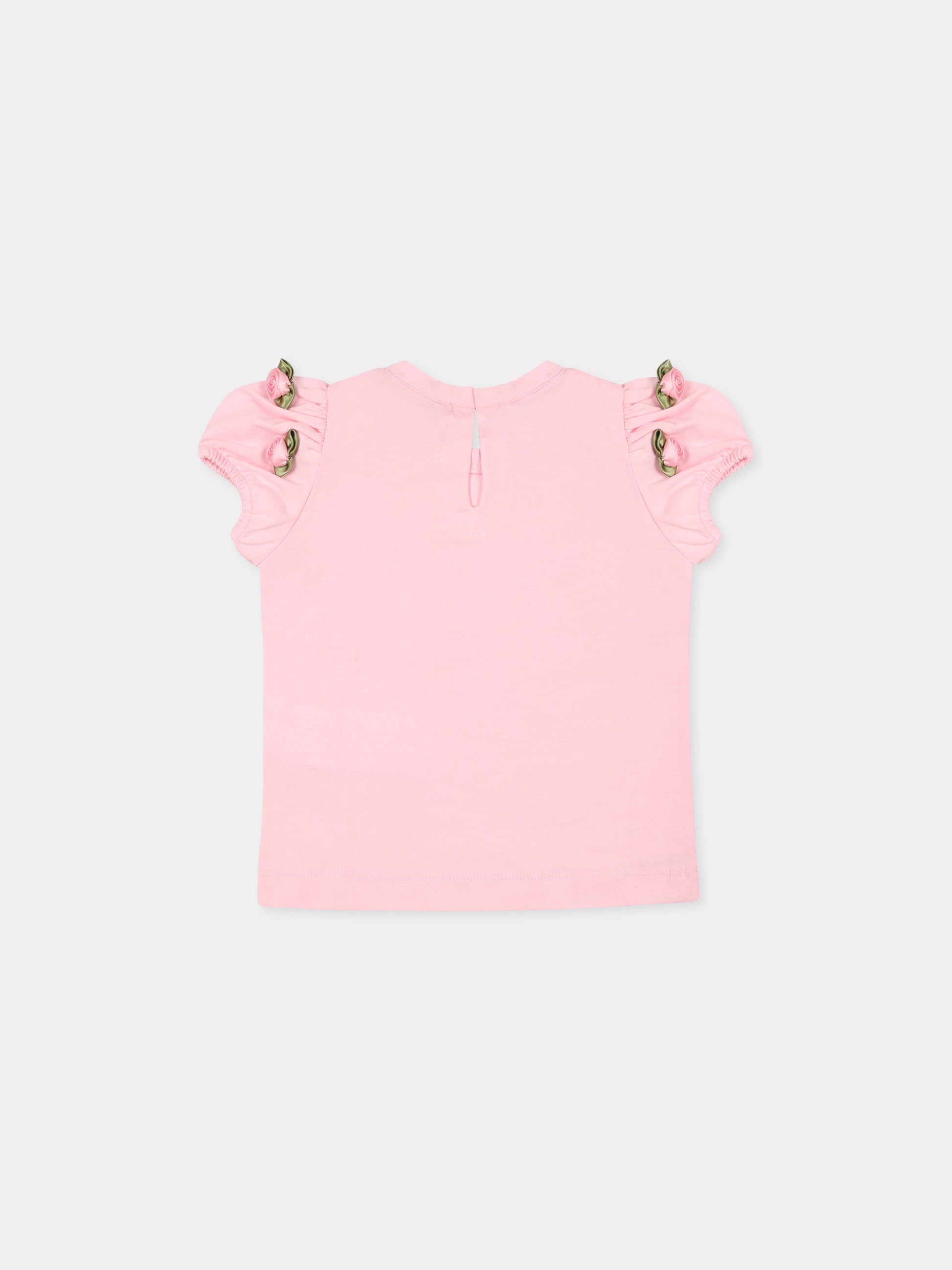 T-shirt rosa per neonata con rosselline,Monnalisa,31E604 5203 0090