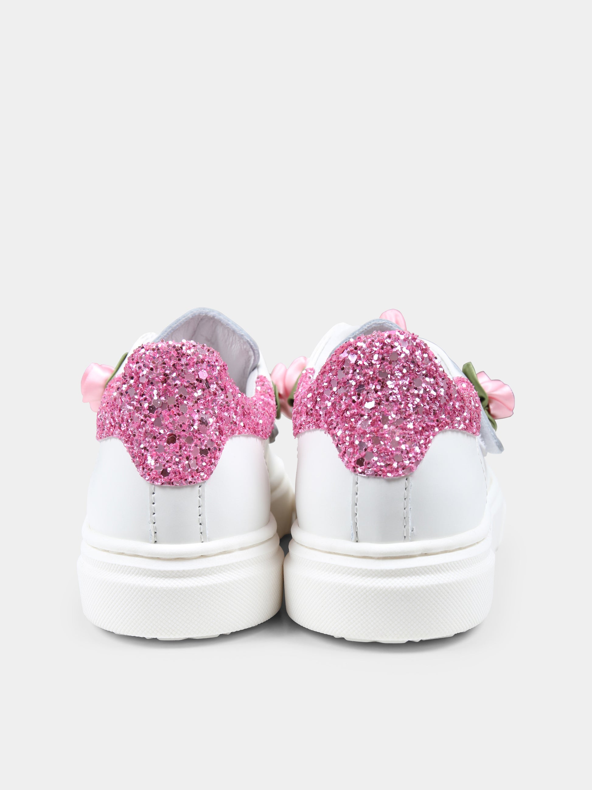 Sneakers bianche per bambina con rose,Monnalisa,83E003 5721 9990