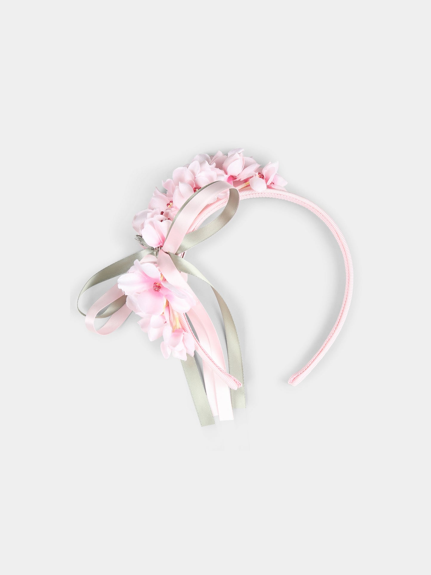 Pink headband for girl with flowers