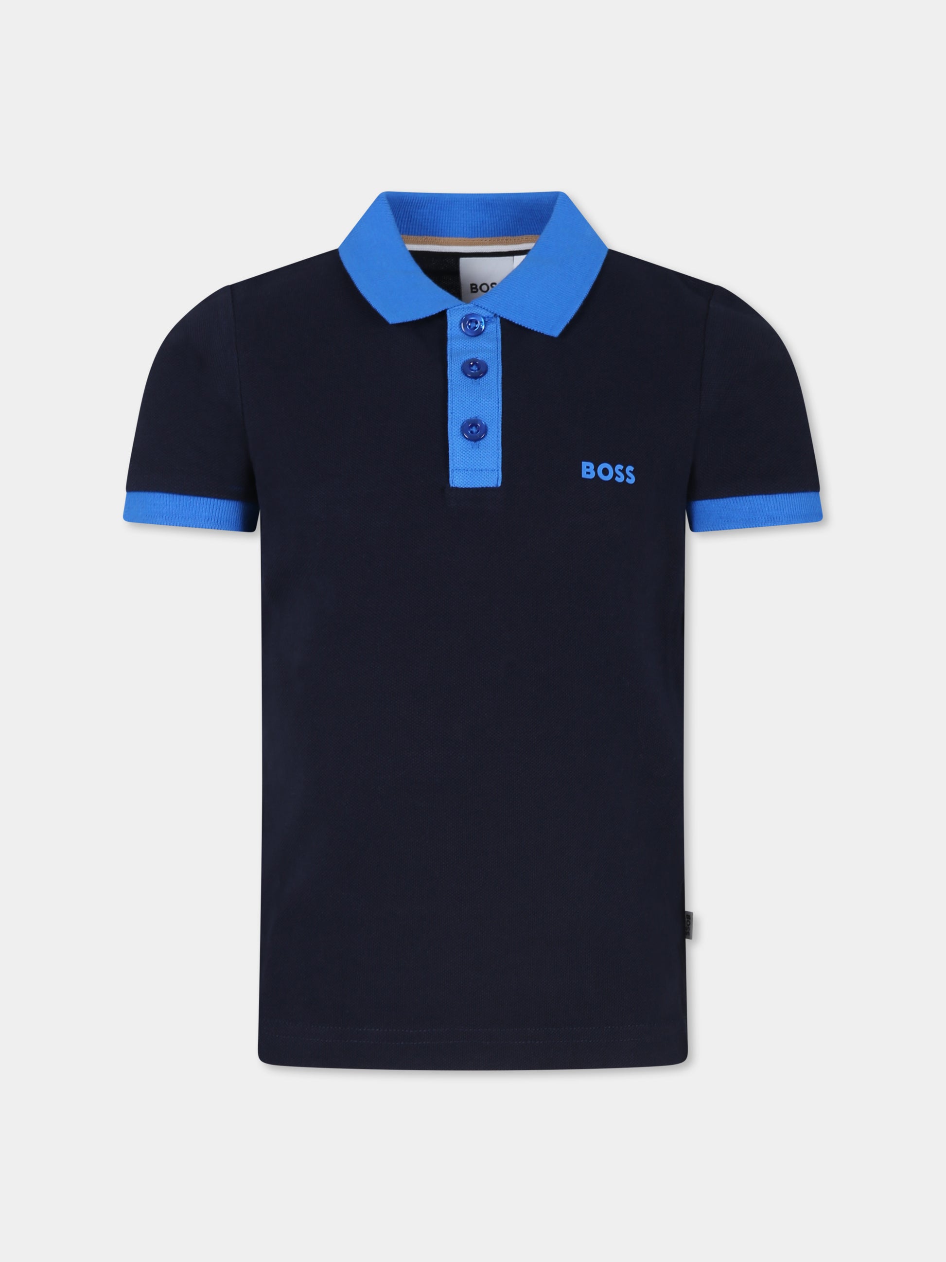 Polo blu per bambino con logo,Boss,J25O92 849