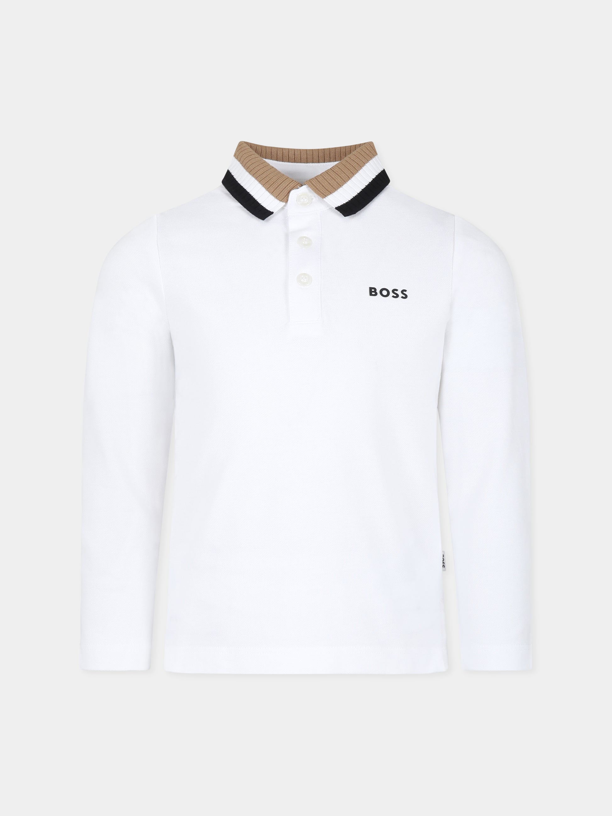 Polo bianca per bambino con logo,Boss,J25O94 10P