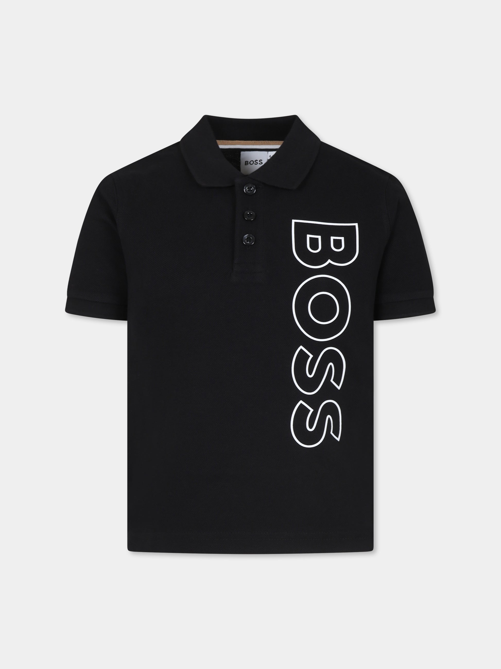 Polo nera per bambino con logo,Boss,J25O98 09B