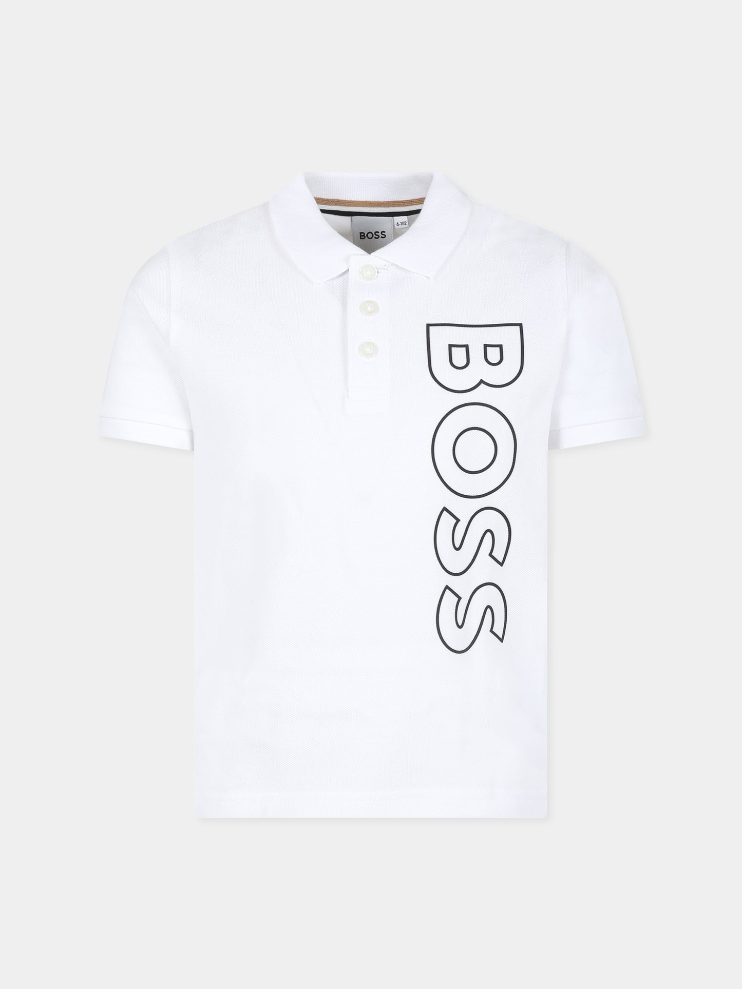 Polo bianca per bambino con logo,Boss,J25O98 10P