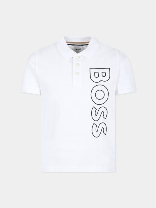 Polo bianca per bambino con logo,Boss,J25O98 10P