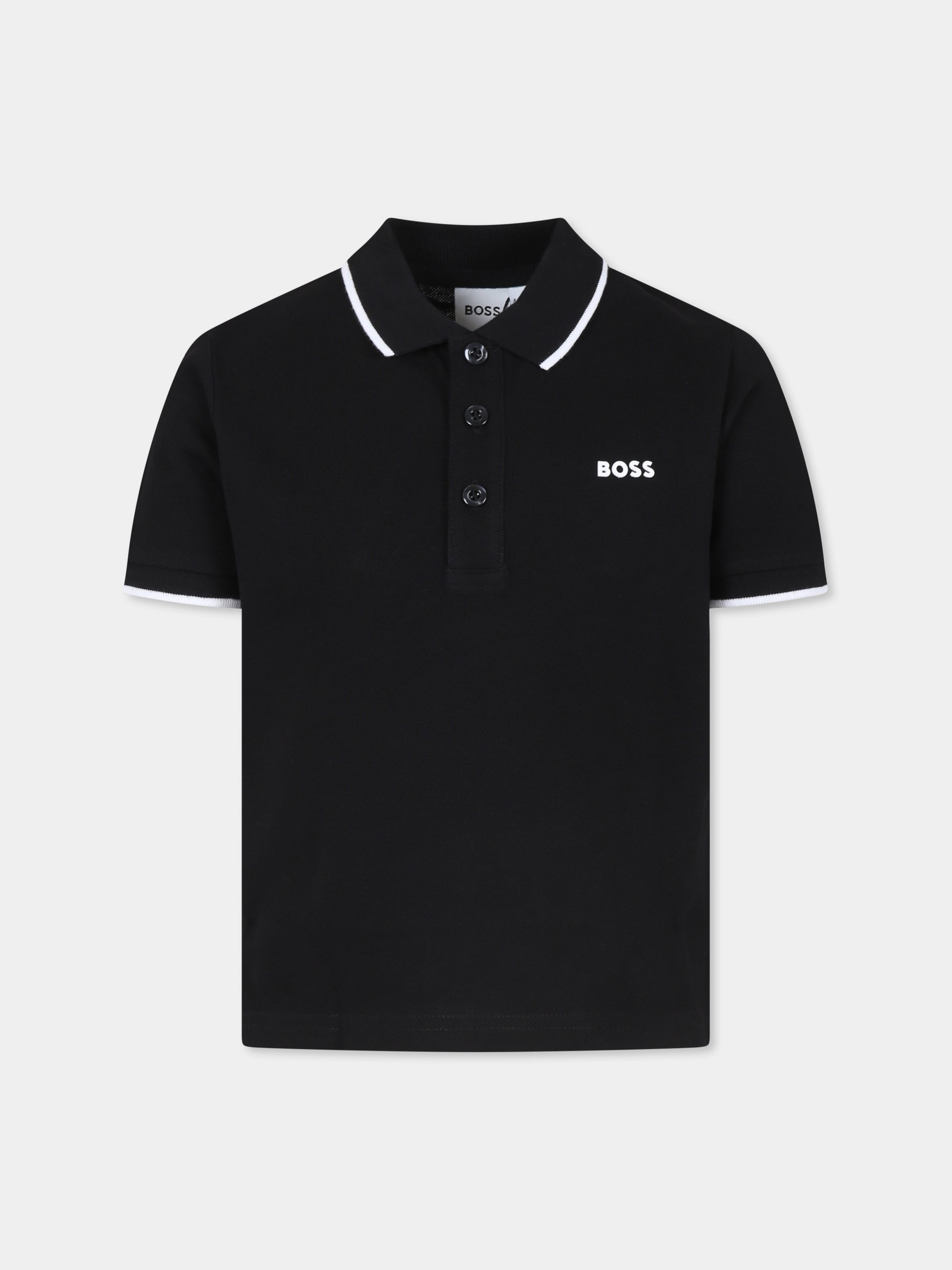 Polo nera per bambino con logo,Boss,J25P26 09B