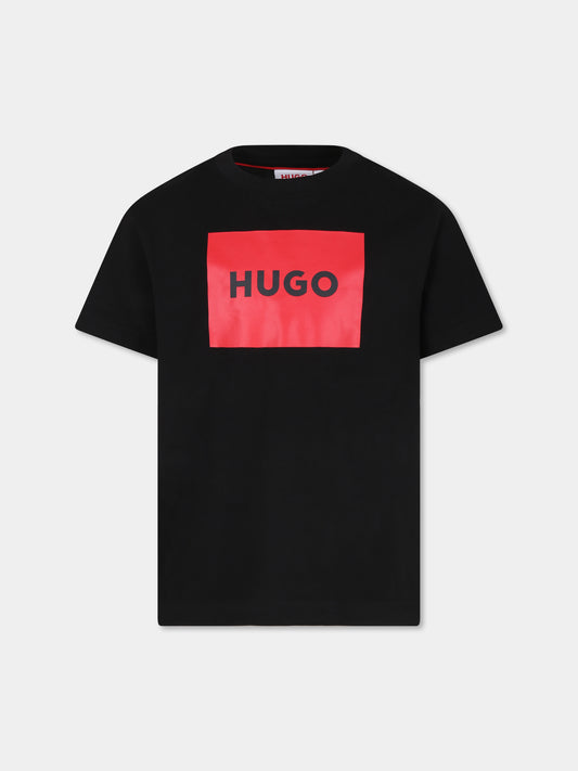 T-shirt nera per bambino con logo,Hugo,G25132 09B