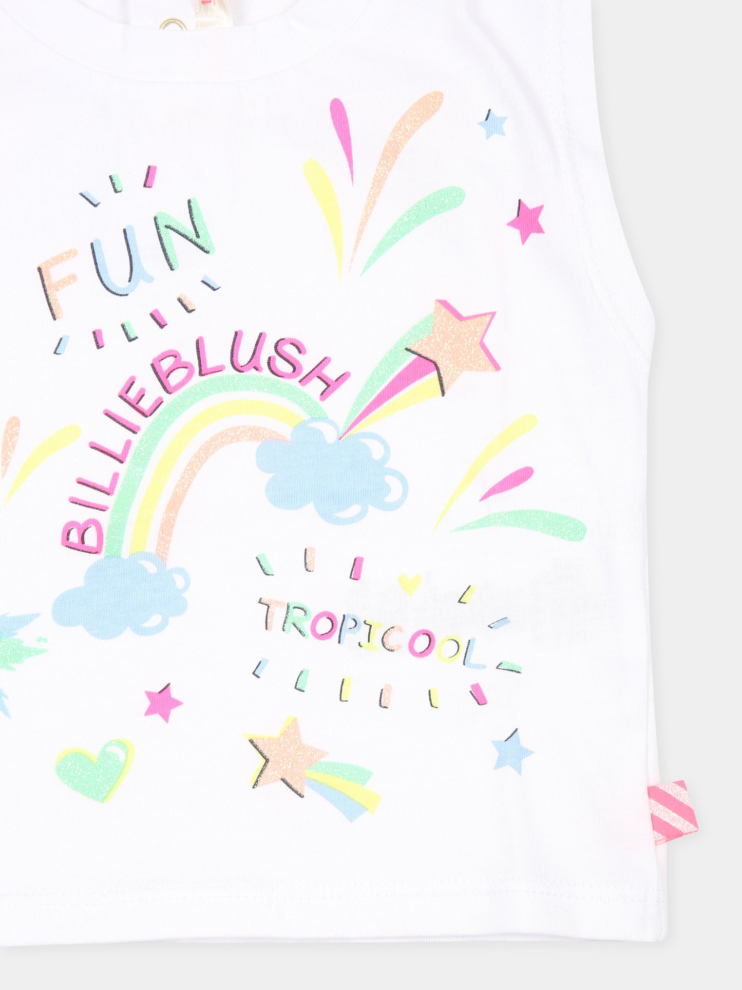 T-shirt bianca per neonata con arcobaleno e stelle,Billieblush,U05394 10P