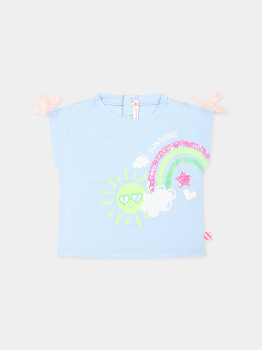 T-shirt celeste per neonata con arcobaleno,Billieblush,U05397 798