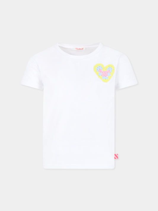 T-shirt bianca per bambina con cuore,Billieblush,U15B49 10P