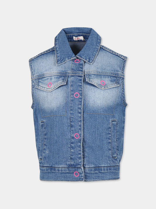 Gilet blu per bambina con cuore,Billieblush,U16359 Z18