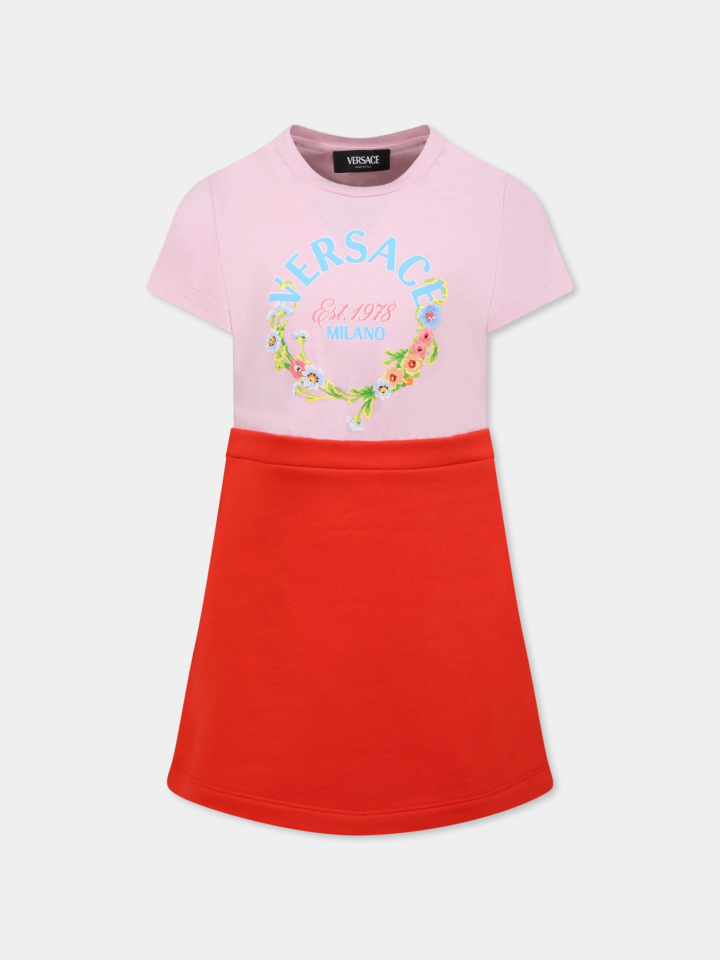 Multicolor dress for girl with logo