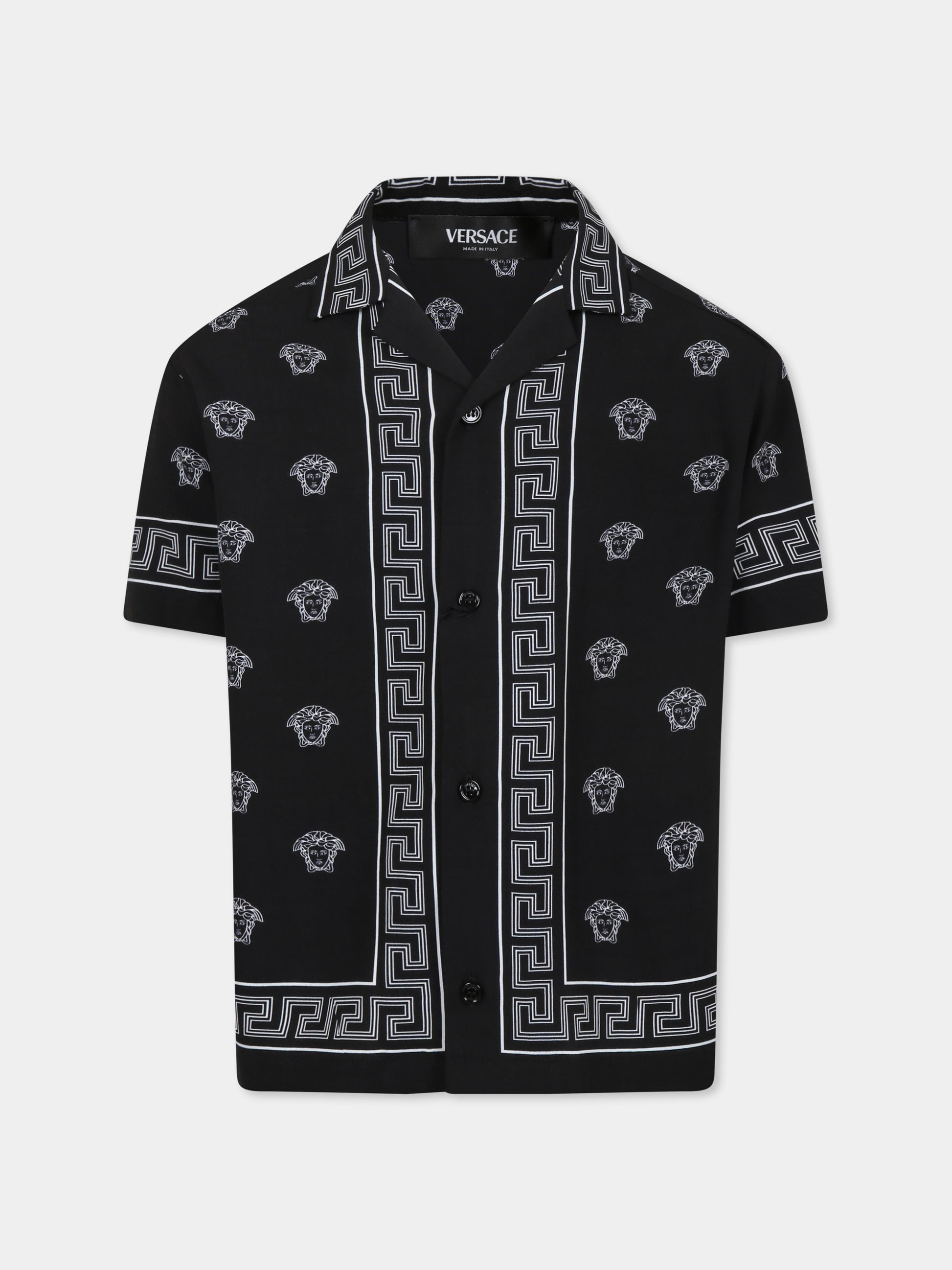 Camicia nera per bambino con stampa bandana Medusa,Versace,1018261 1A13057 5B040