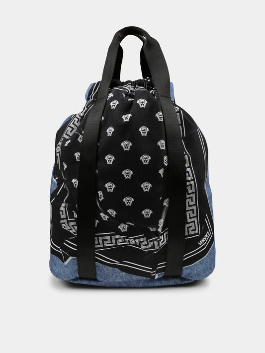 Zaino denim per bambini con stampa bandana Medusa,Versace,1017913 1A12275 2UX40