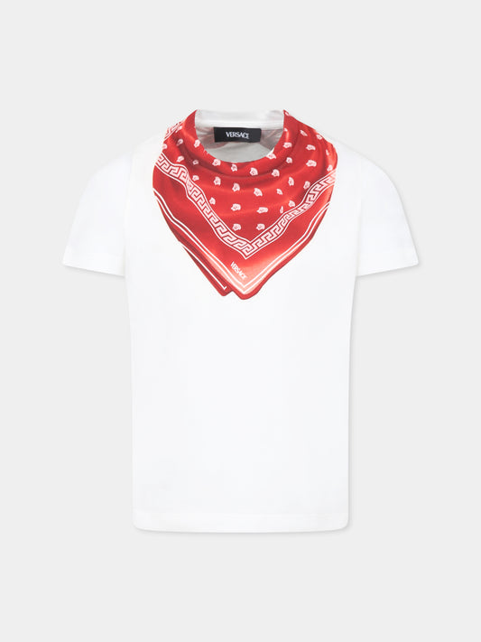 T-shirt bianca per bambini con bandana e Medusa,Versace,1018570 1A13237 2W120