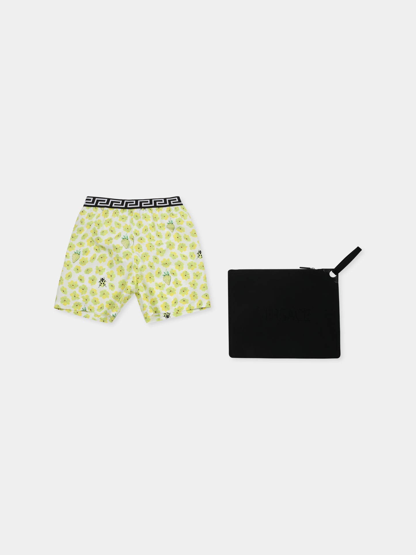 Boxer mare giallo per bambino con stampa floreale,Versace,1018707 1A13289 5W700