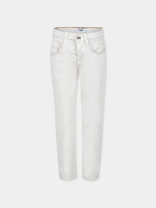 Pantaloni avorio per bambino con logo,Msgm Kids,F3MSJBDP134 013