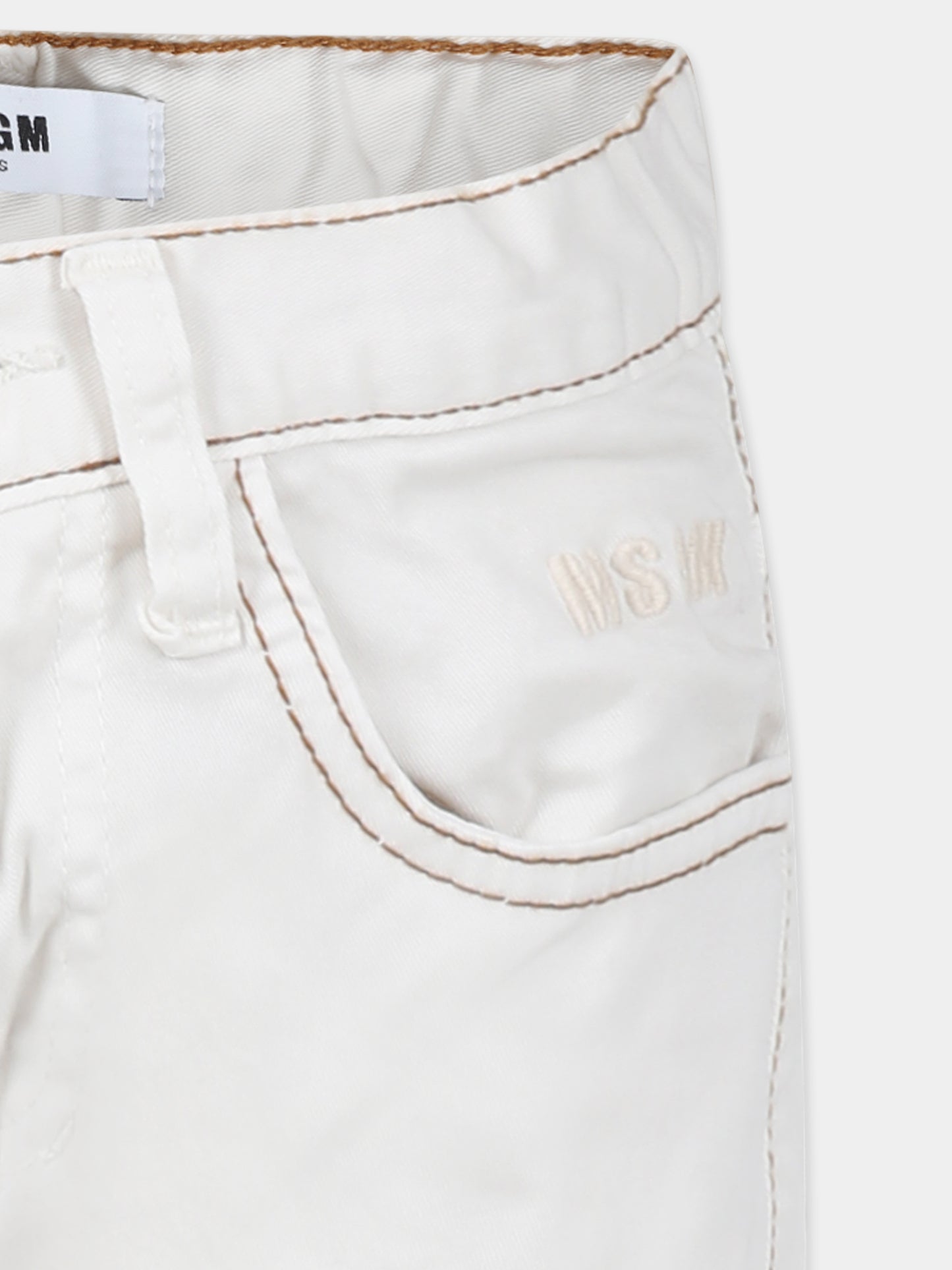 Pantaloni avorio per bambino con logo,Msgm Kids,F3MSJBDP134 013