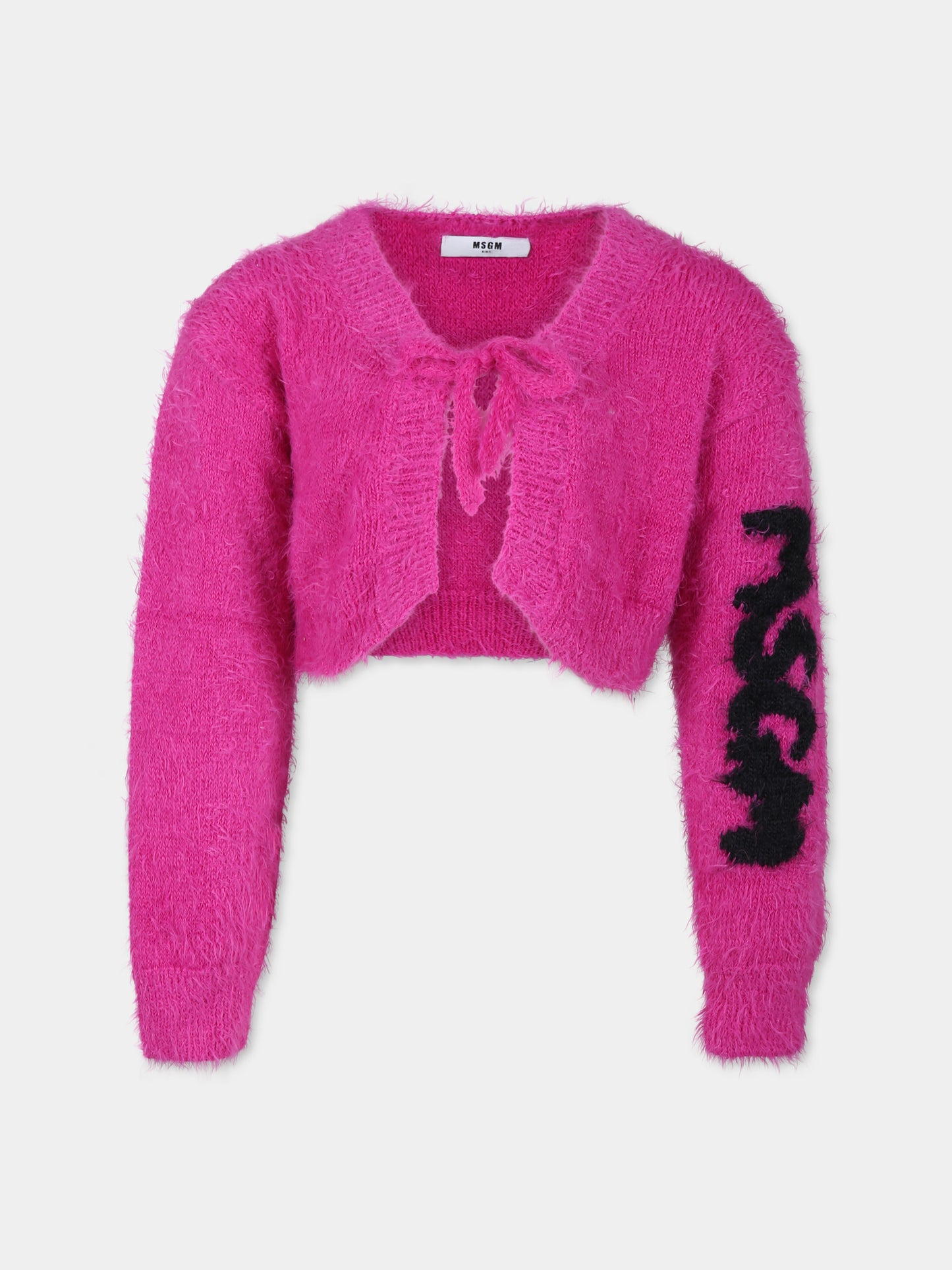 Cardigan crop fucsia per bambina con logo,Msgm Kids,F3MSJGCA093 044