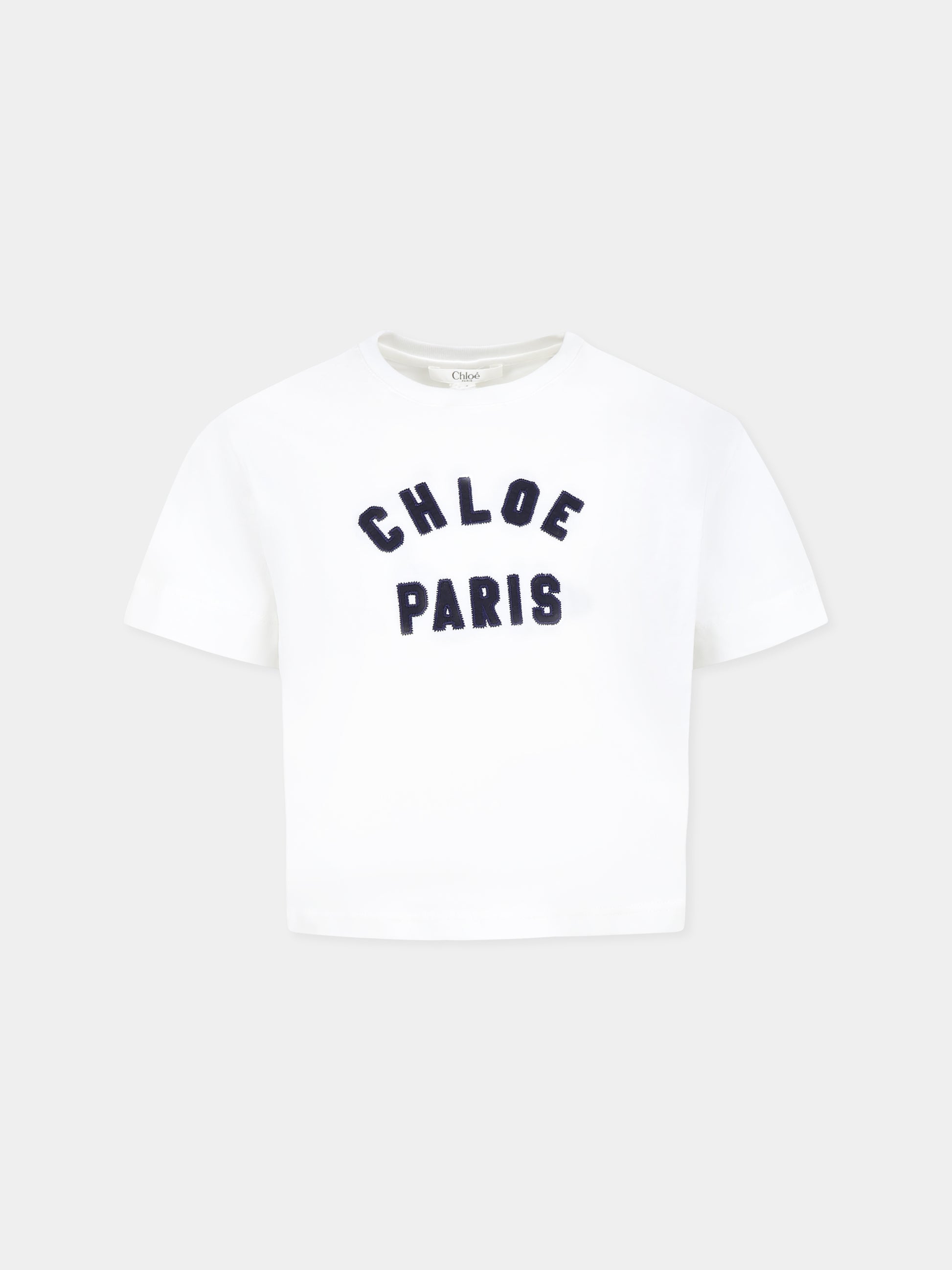 T-shirt crop bianca per bambina con logo,Chloé Kids,C20489 117