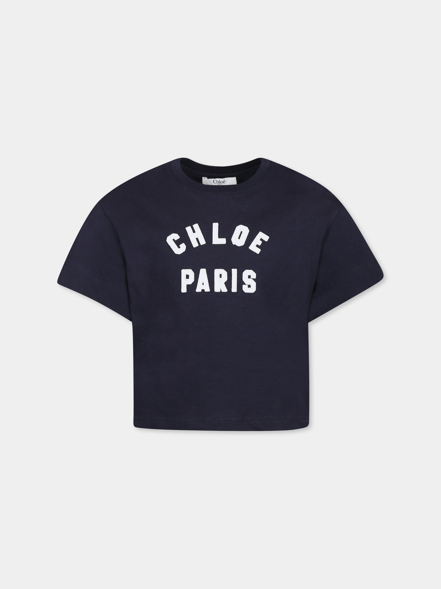 T-shirt crop blu per bambina con logo,Chloé Kids,C20489 859