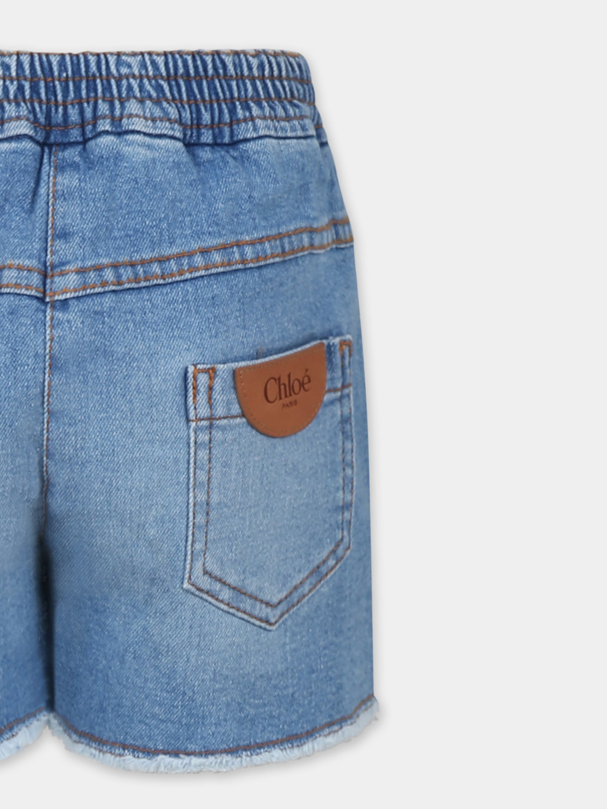 Shorts denim per bambina con logo,Chloé Kids,C20468 Z04
