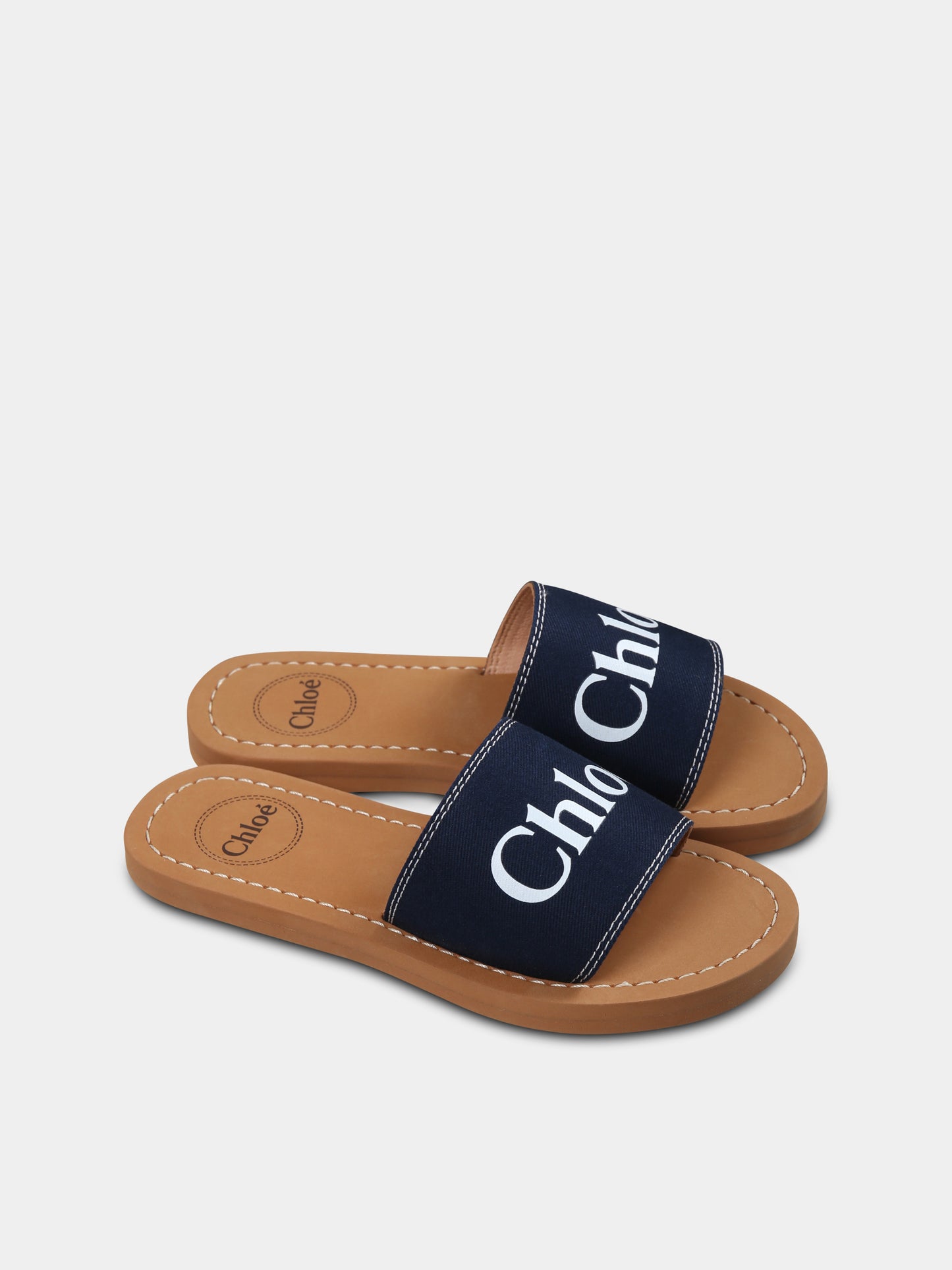 Ciabatte blu per bambina con logo,Chloé Kids,C20507 859