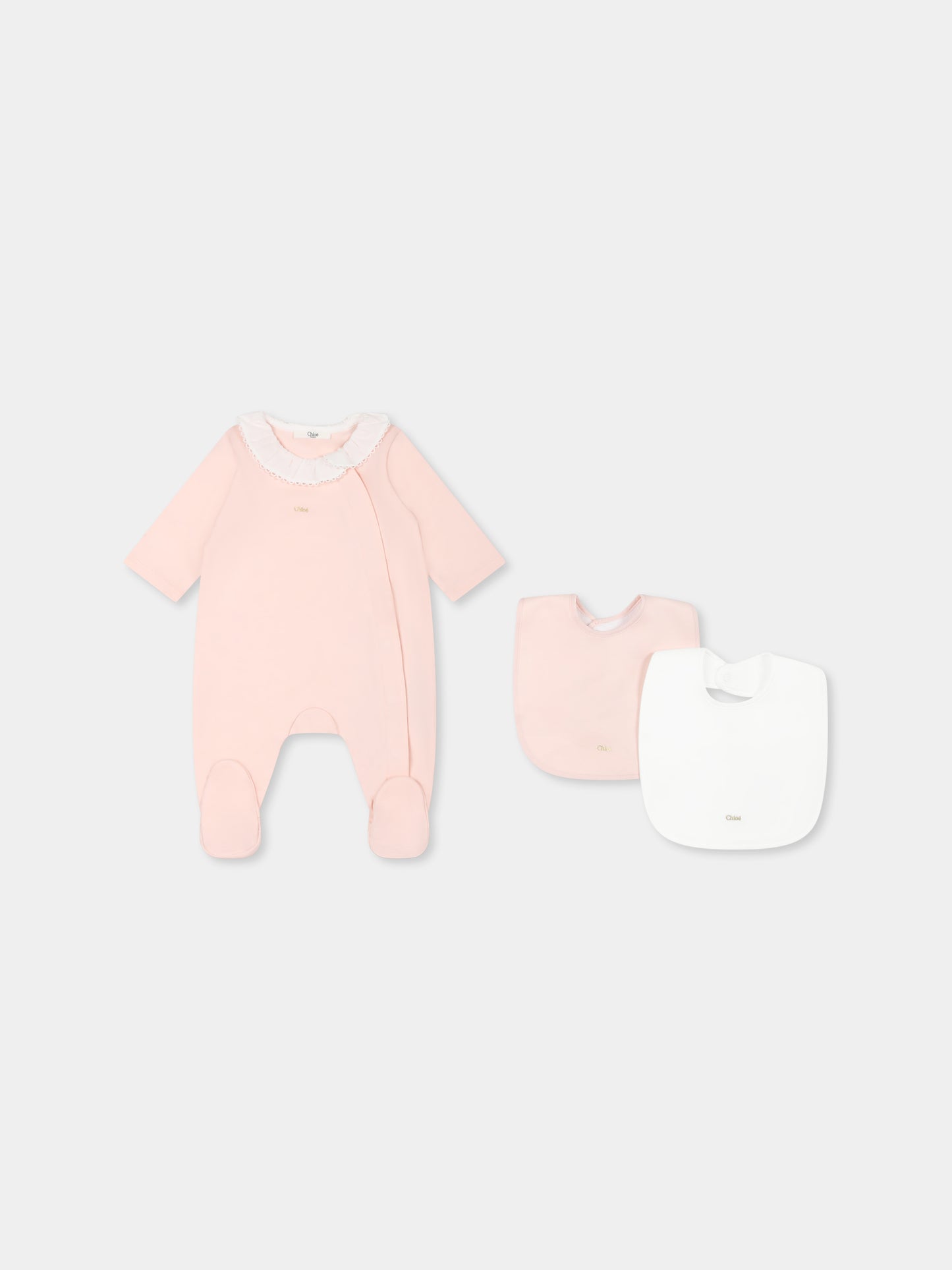 Set tutina rosa pe neonata con logo,Chloé Kids,C20411 45Q
