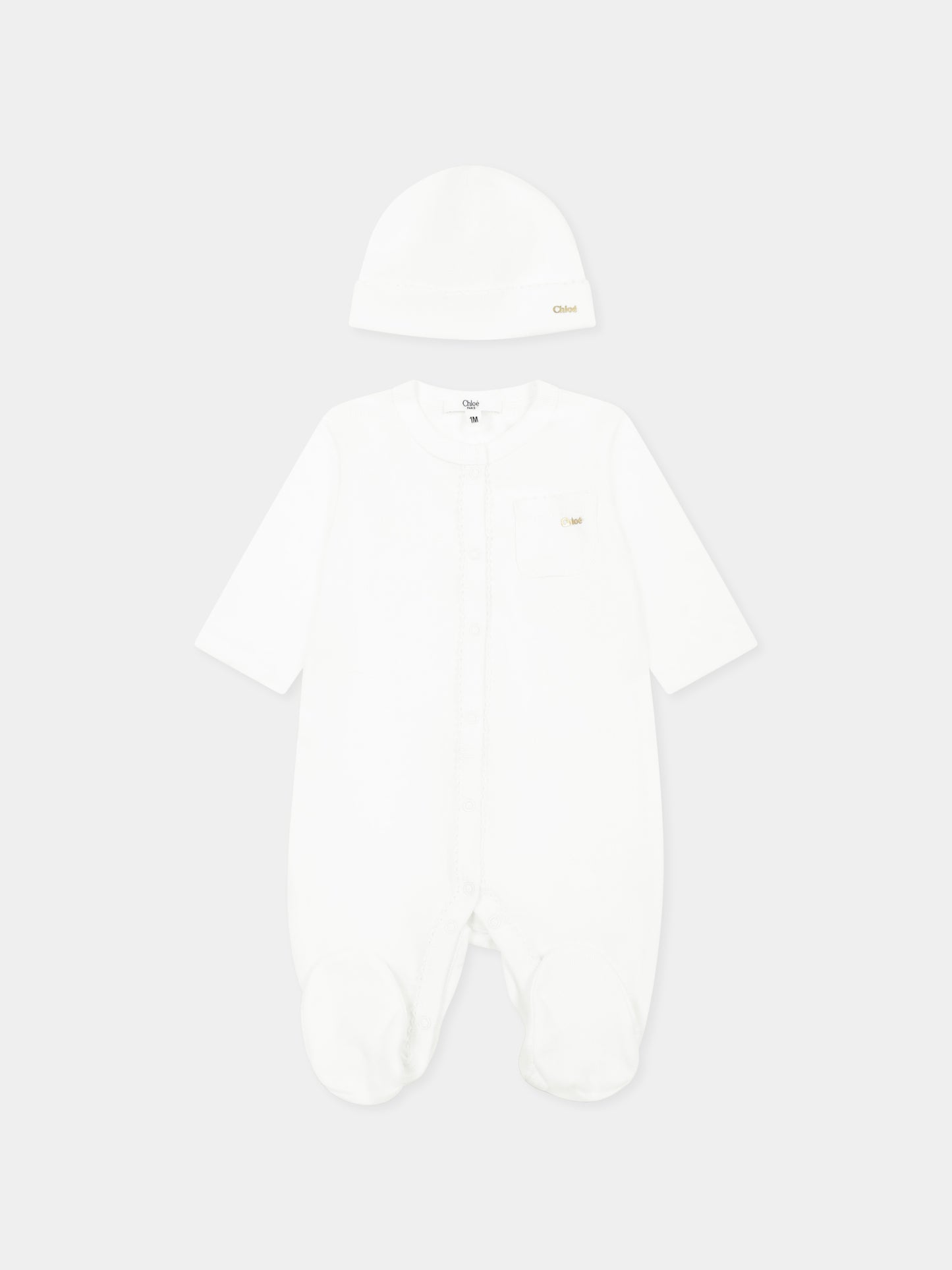 Set tutina bianco pe neonata con logo,Chloé Kids,C20413 117