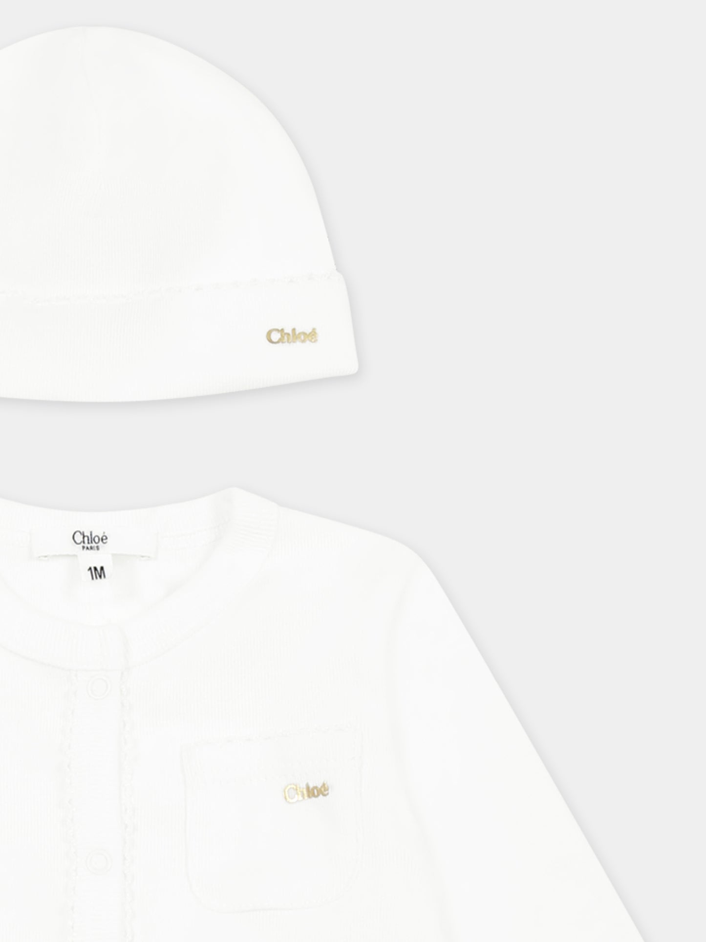 Set tutina bianco pe neonata con logo,Chloé Kids,C20413 117