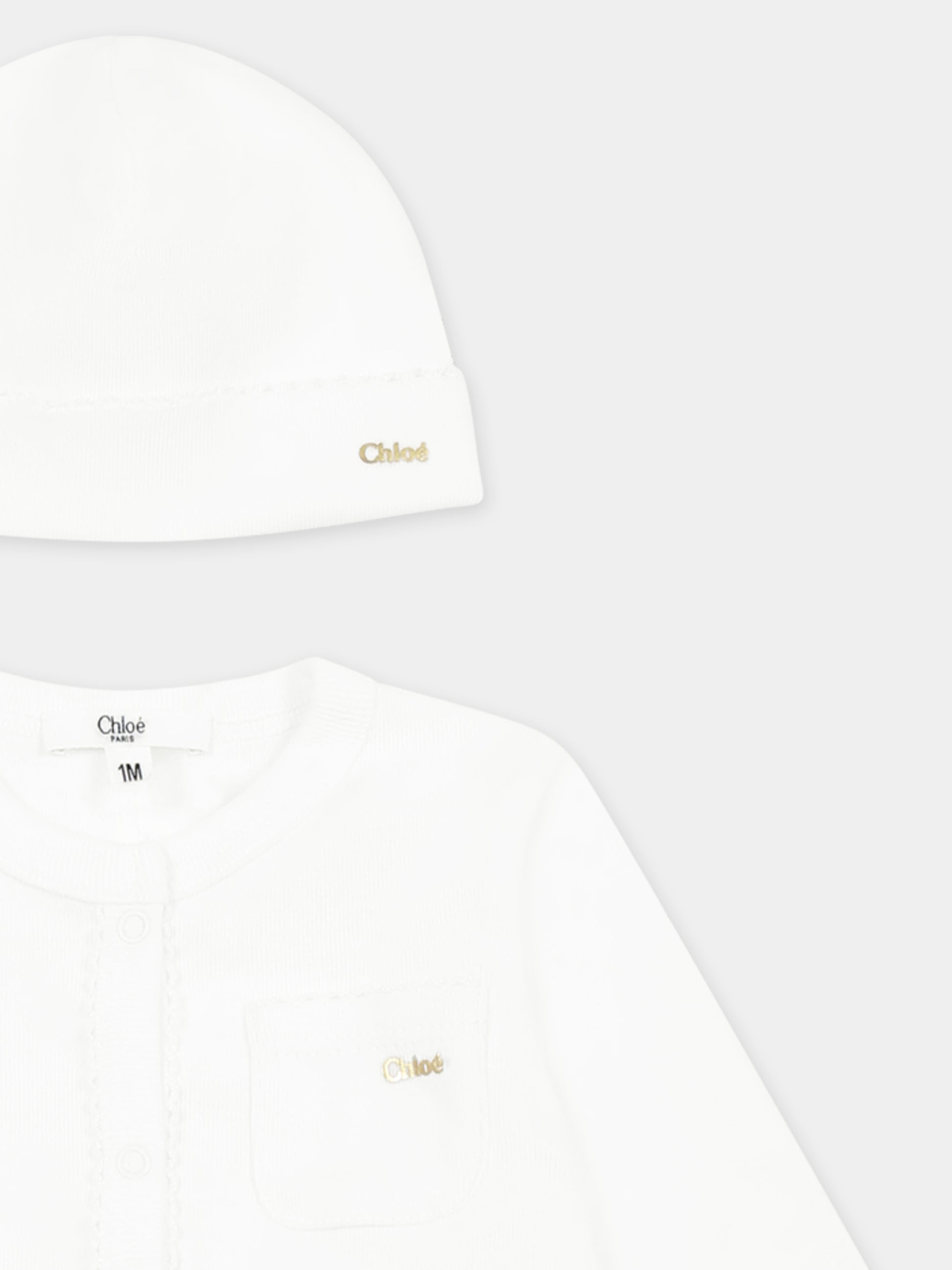 Set tutina bianco pe neonata con logo,Chloé Kids,C20413 117