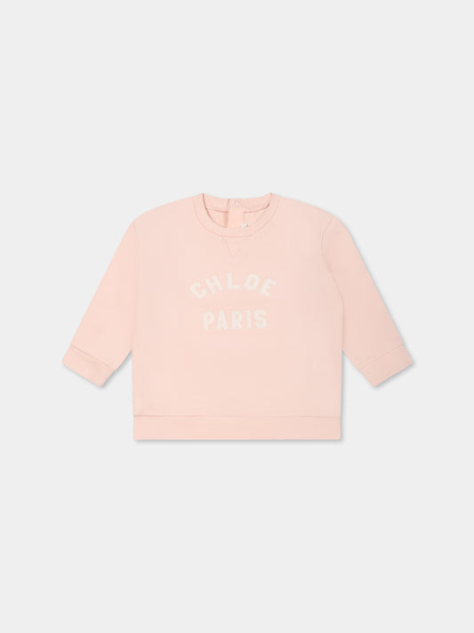 Felpa rosa per neonata con logo,Chloé Kids,C20524 46J