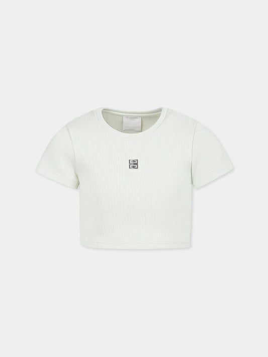 T-shirt crop verde per bambina con motivo 4G,Givenchy Kids,H30804 72G