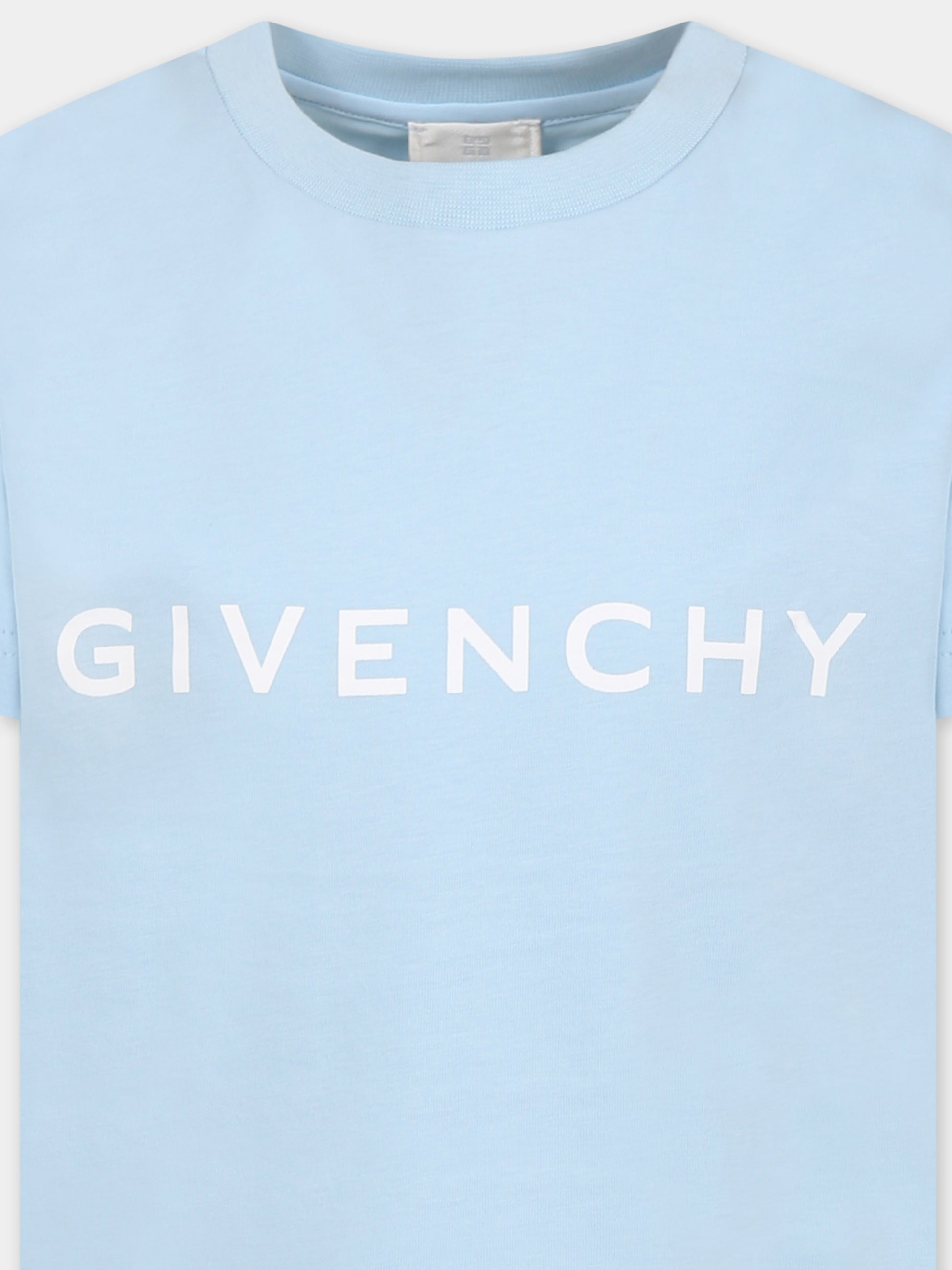 T-shirt celeste per bambini con logo,Givenchy Kids,H30718 772