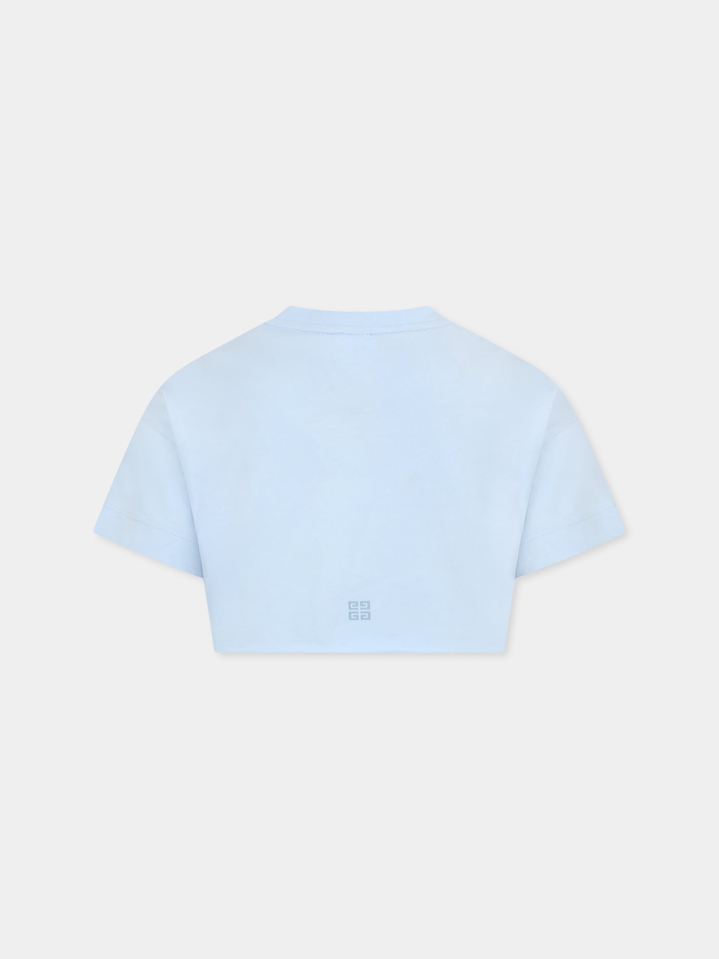 T-shirt crop celeste per bambina con logo,Givenchy Kids,H30798 772
