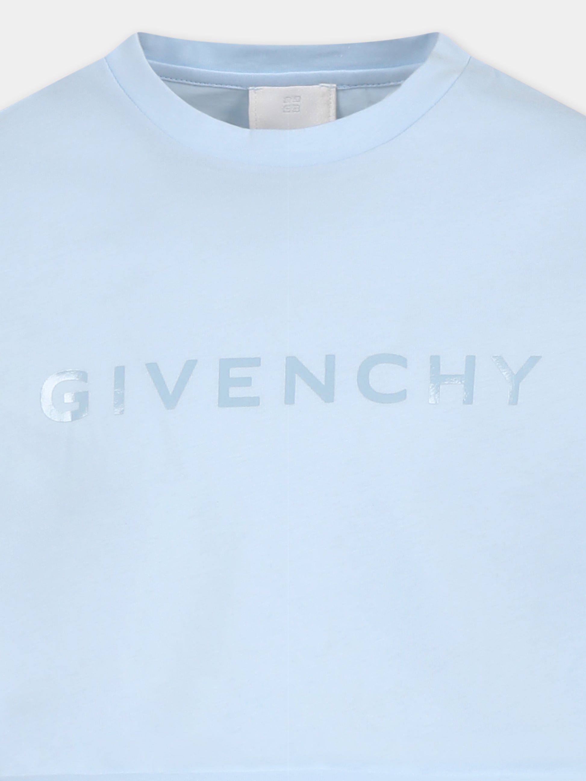 T-shirt crop celeste per bambina con logo,Givenchy Kids,H30798 772