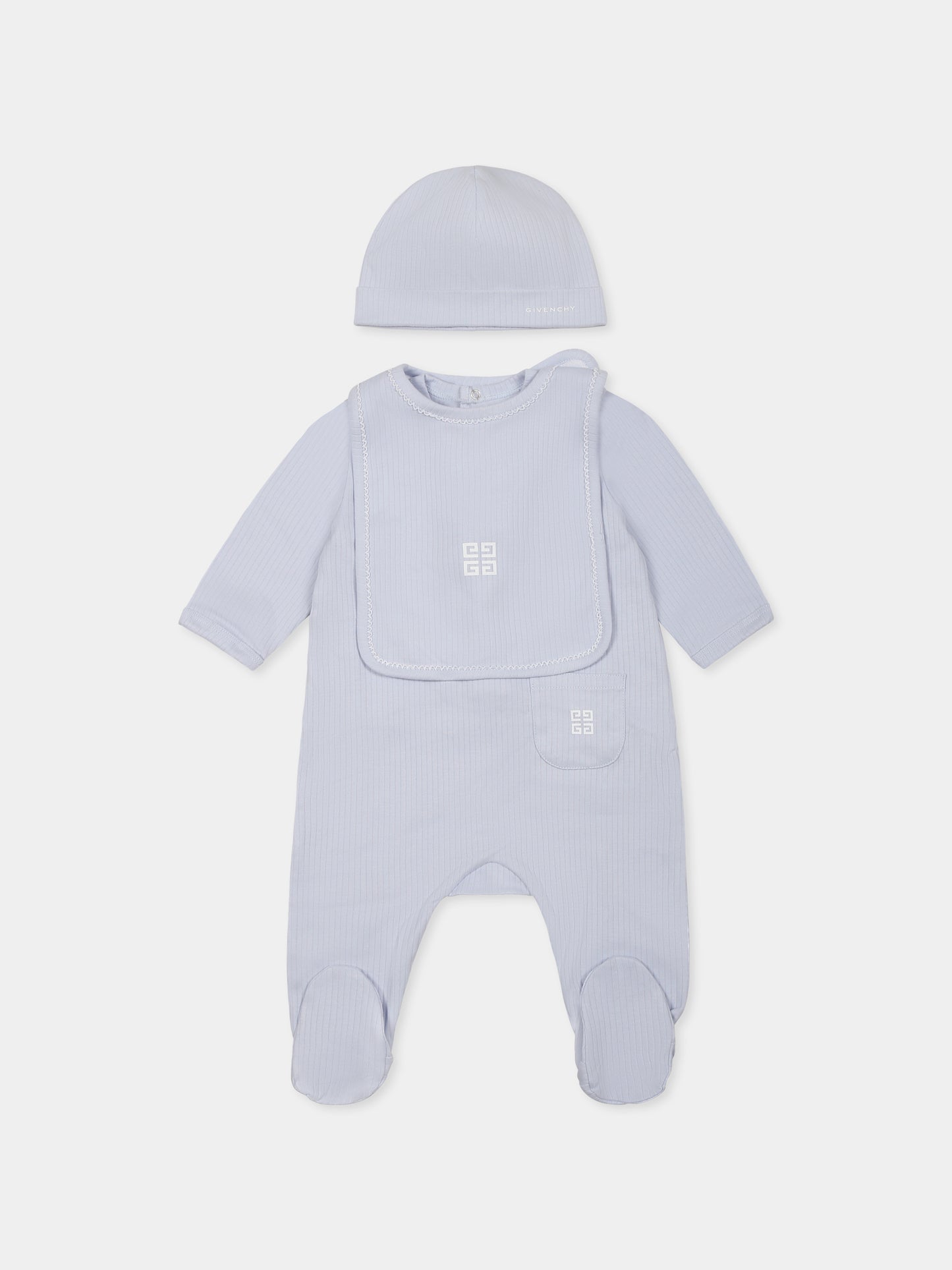 Light blue romper set for baby boy with logo