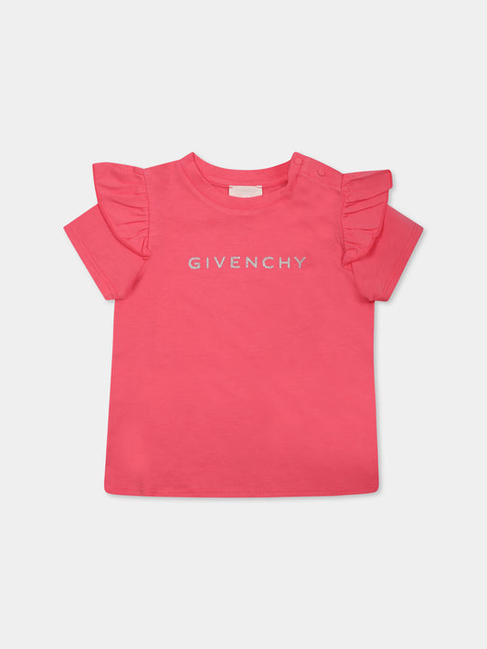 T-shirt fucsia per neonata con logo,Givenchy Kids,H30664 488