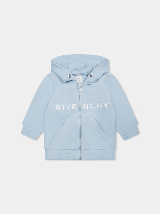 Light blue sweatshirt for baby boy with white logo